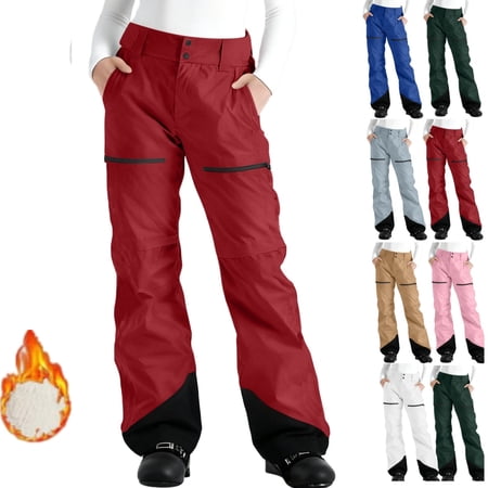Gamivast Snow Pants for Women Water Resistant Winter Fleece Lined Ski Pants with Pockets Color Block Straight Leg Warm Snowboard Pant Outdoor Hiking Outfits