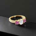 thumbnail image 3 of Gem Stone King 18K Yellow Gold Plated Silver Pink Moissanite Ring Set with Moissanite (2.02 Cttw) (Size 7), 3 of 4