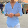thumbnail image 3 of Camisas Manga Larga Hombre Camiseta sólida informal para hombre, camiseta con cuello en V y diseño de puño especial, blusa holgada de manga larga a la moda (Sky Blue, XXL), 3 of 4