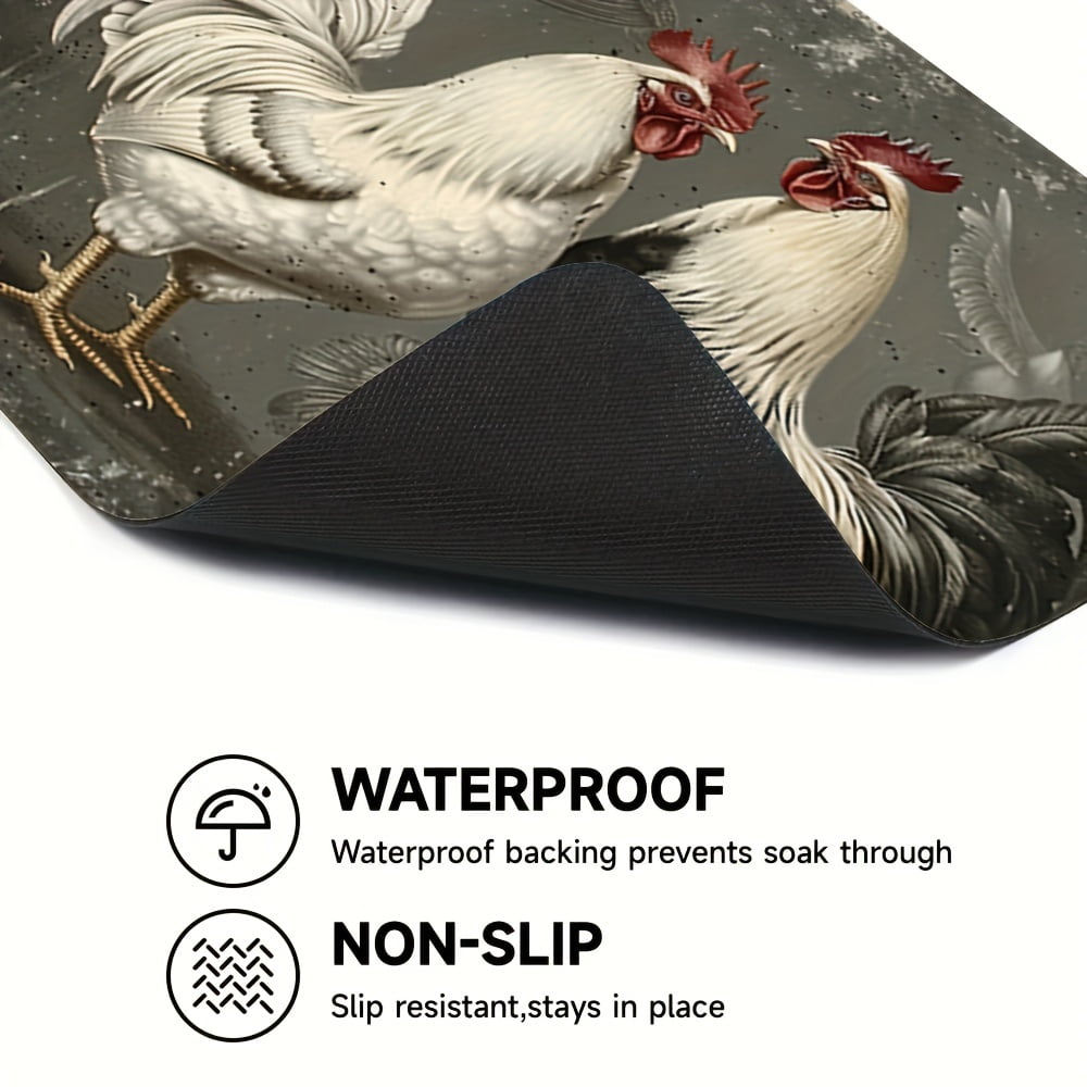 Dish Drying Pad, Rustic Farmhouse Style Rooster Pattern Washing Machine Dust Cover Pad, Washstand Drain Mat, Soft Faucet Absorbent Mat, Washstand Cup Mat, Kitchen Accessories, Bathroom Accessories