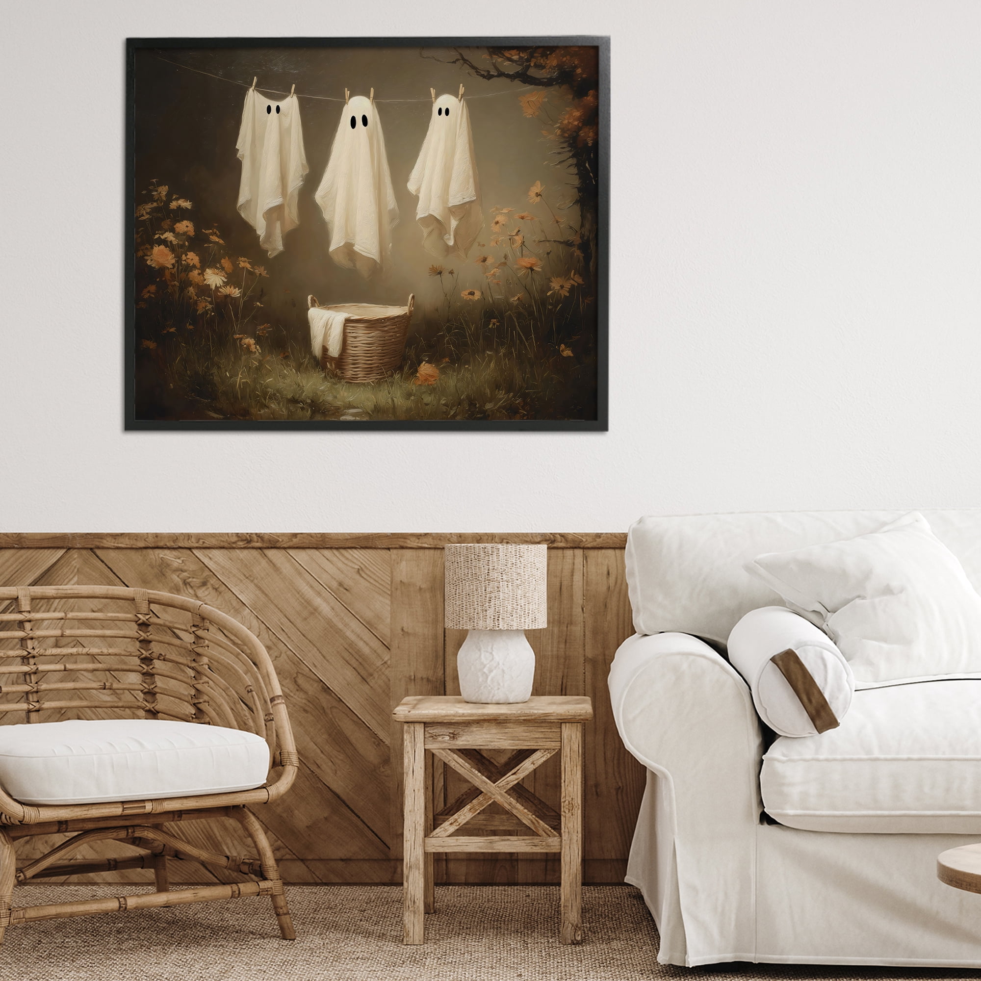 Three Laundry Ghosts Hanging Black Framed Giclee Art, design by Arlington Prints