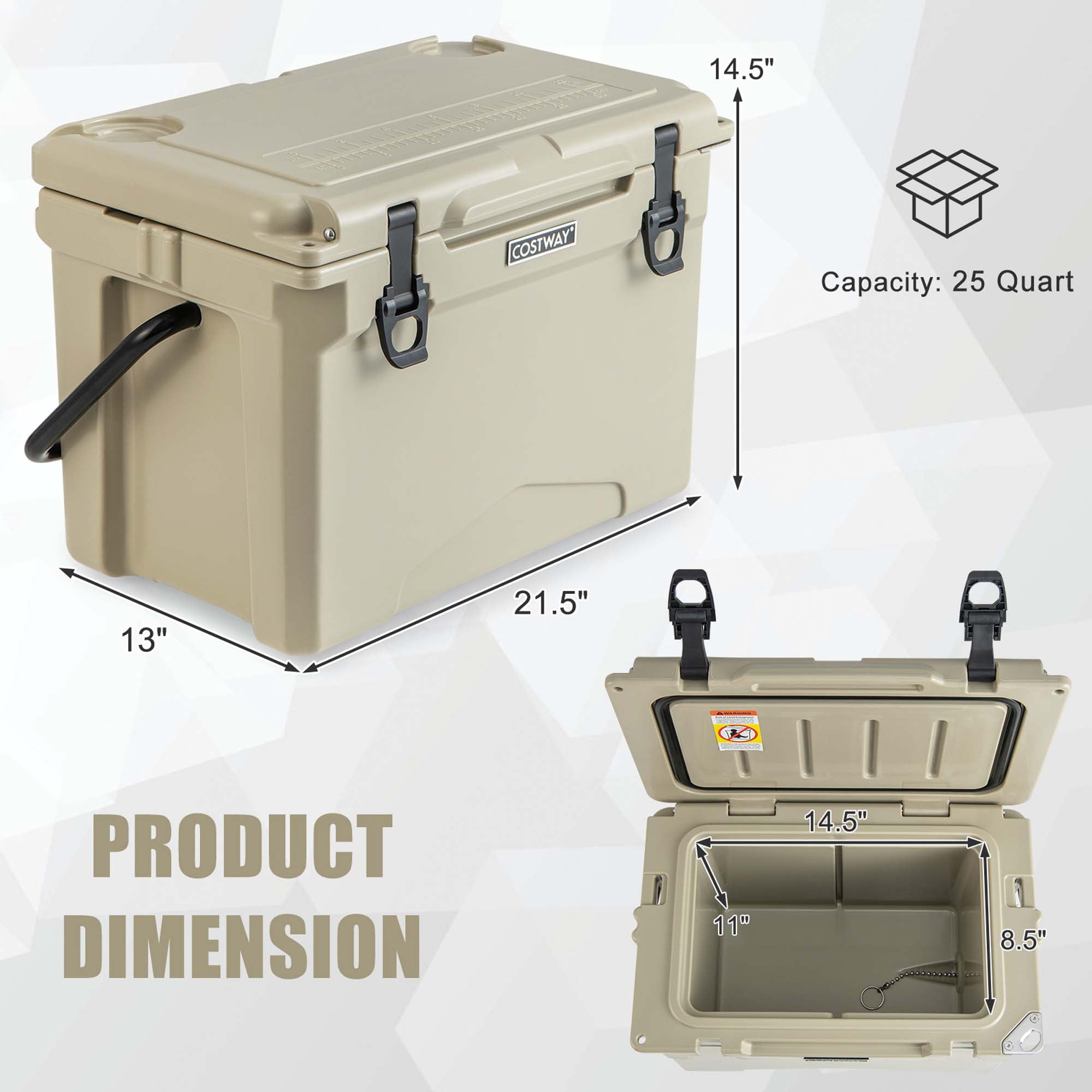 Costway 25 QT Portable Cooler with Latch Handle, Rotomolded 