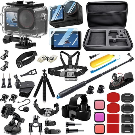 55-in-1 Action Camera Accessory Bundle for DJI Osmo Action 5 Pro/4/3, Includes Carrying Case Selfie Stick Tripod Waterproof Case for Vlog Travel Sports