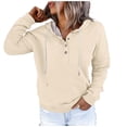 thumbnail image 1 of WEAIXIMIUNG Chandails en Molleton Graphiques pour Femmes Grande Taille Automne et Hiver Style de Rue à la Mode Couleur Unie Col à Boutons Poche Cordon de Serrage Chandail à Capuchon de Sport Décontracté, 1 of 6