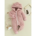 thumbnail image 3 of Wassery Baby Girls Winter Hooded Romper 3M 6M 9M 12M 18M Infant Girls Solid Color Long Sleeve Cartoon Plush Zipper Jumpsuit, 3 of 8