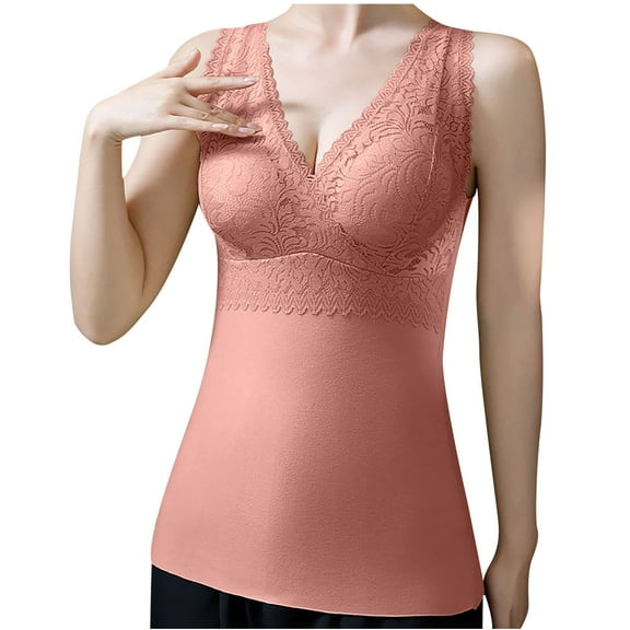 Chbgutlmr Plus Size Tank Tops for Women Slim Comfy Thermal Undershirts with Built in Bra Fall Winter Base Layer Tops