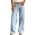 thumbnail image 2 of Wutalume Jeans for Women Solid Color Loose Fit, Straight to Wide Leg Casual Denim Pants, Comfortable Versatile Everyday Style,Light Blue L, 2 of 7