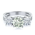 thumbnail image 3 of Gem Stone King 925 Sterling Silver 3-Stone Ring Round Green Prasiolite and Moissanite 2.10cttw, 3 of 5