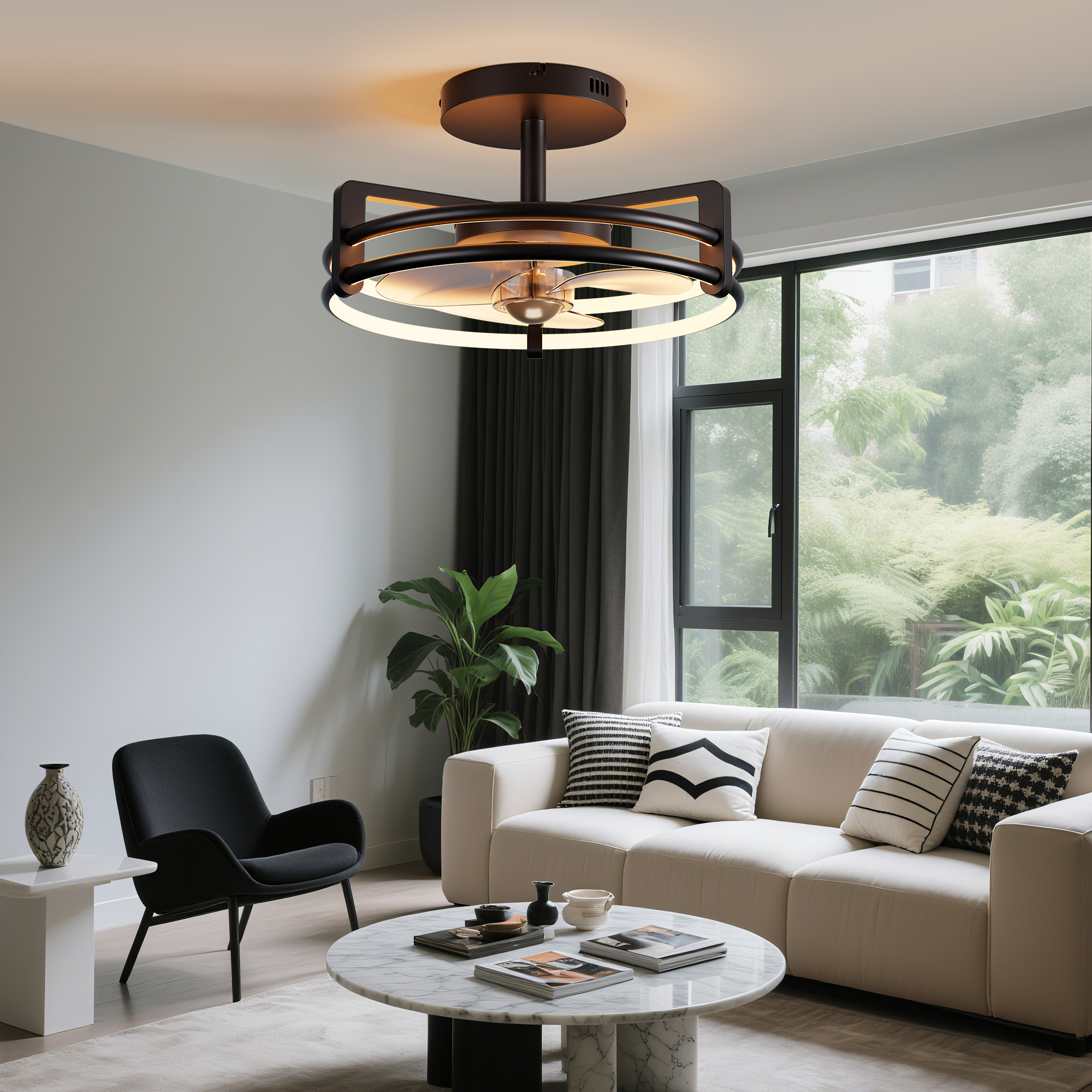 16 inch Ceiling Fan with Light and Remote Control, Black Modern Ceiling Fan for Kitchen, Bedroom, Indoor, 6 Speed, Quiet, Timing