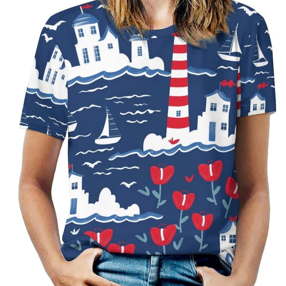Lighthouse Coastal Scene-2 Women's Short Sleeve Tops Casual Blouses T Shirt