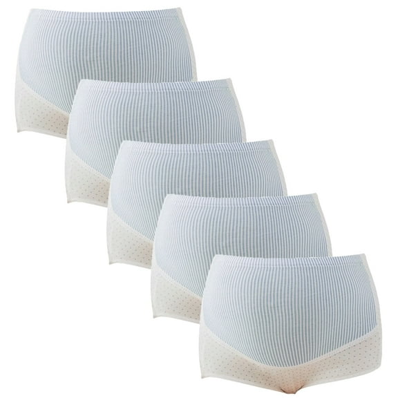 Baywell Women's Maternity Underwear Over Bump Cotton Pregnancy Panties Plus Size High Waist Seamless Briefs 5 Pieces Blue M-4XL