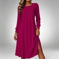 thumbnail image 2 of GUACER Midi Dresses for Women Striped Crewneck Long Sleeve Knit Side Slit Casual Loose Dresses for Lounge Vacation Gift, 2 of 7