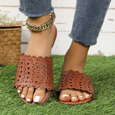 

mtvxesu Women Slides Women s Summer Flat-bottom Hollowed-out Beach Slippers Womens Slide Sandals Daily Leisure Clearance