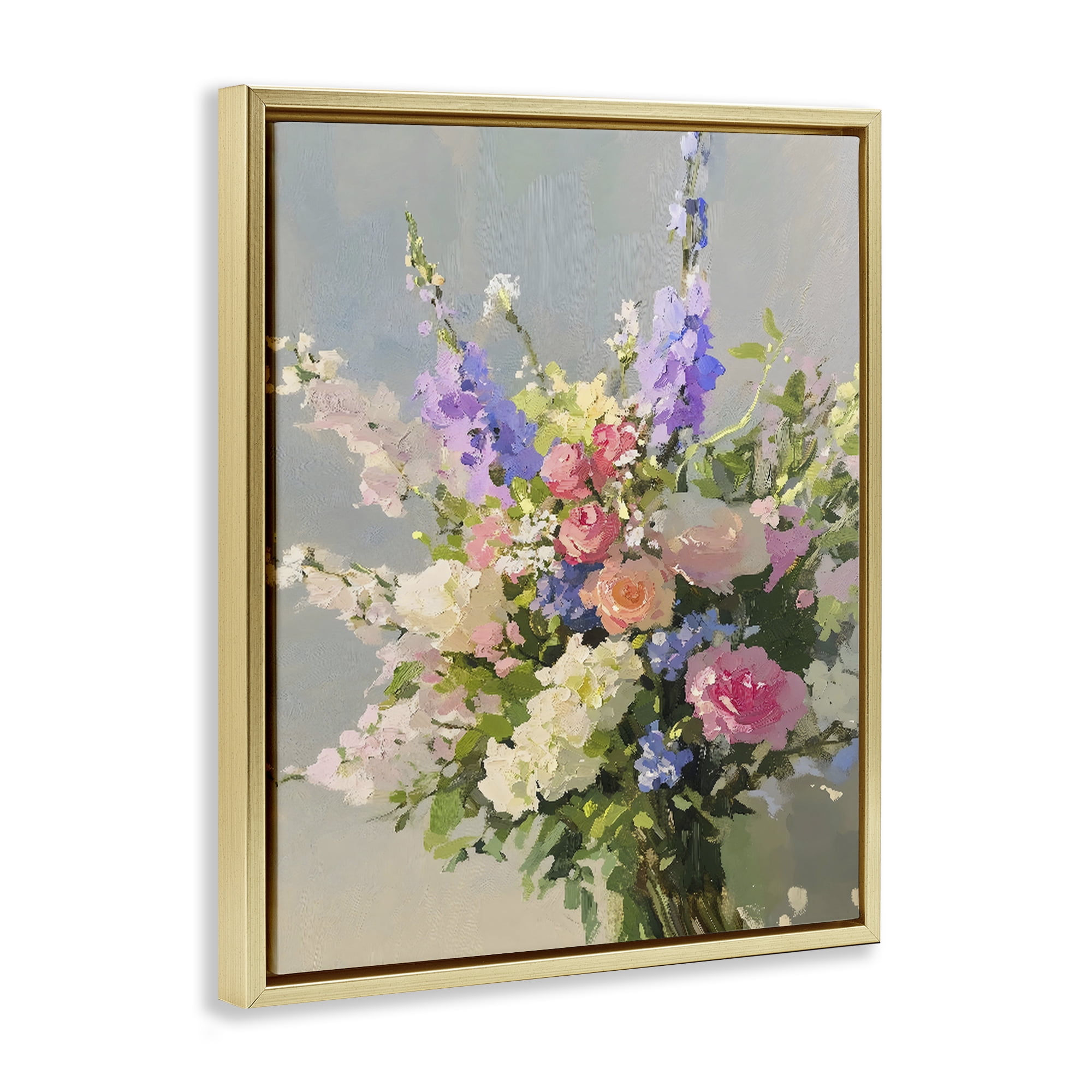 Stupell Industries Romantic Pastel Garden Bouquet Gold Framed Floater Canvas Wall Art, design by The Prints Vibe