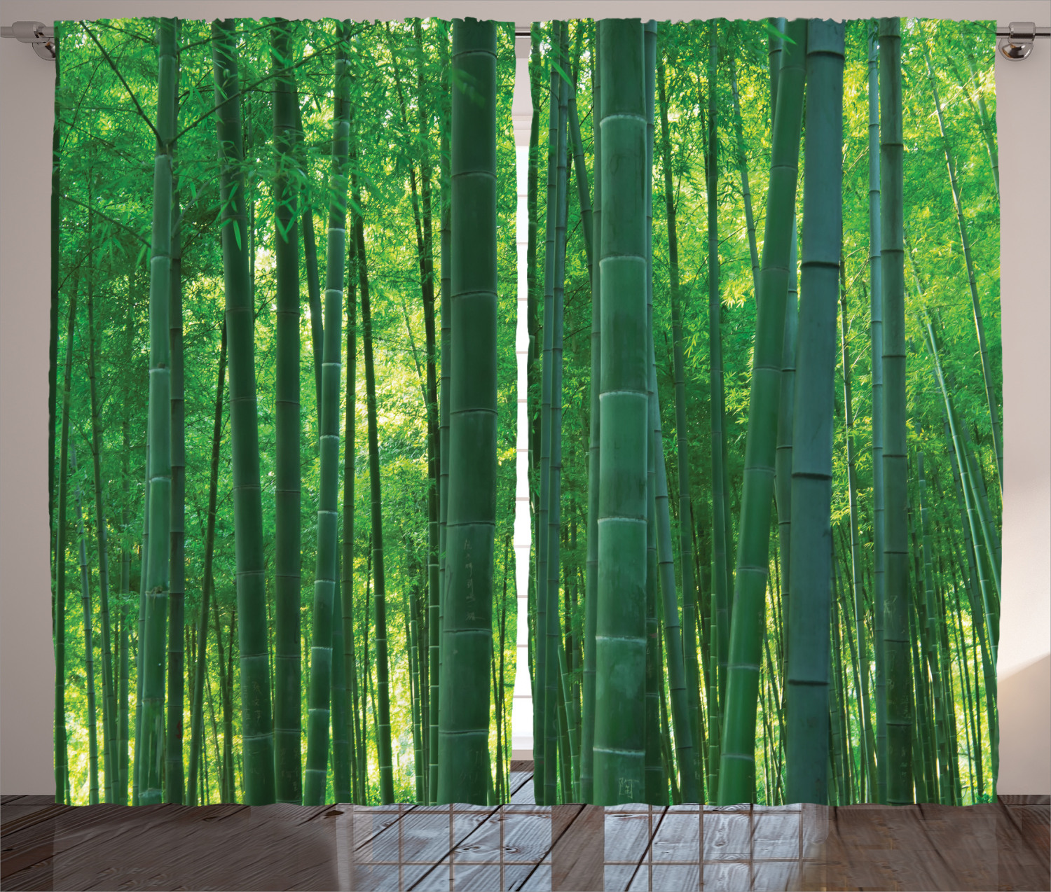 Bamboo House Decor Curtains 2 Panels Set, Asian Oriental Exotic Bamboo Trees in the Rainforest Horizontal Jungle Stalk Nature View, Living Room Bedroom Accessories, 108 X 84 Inches, by Ambesonne - image 1 of 3
