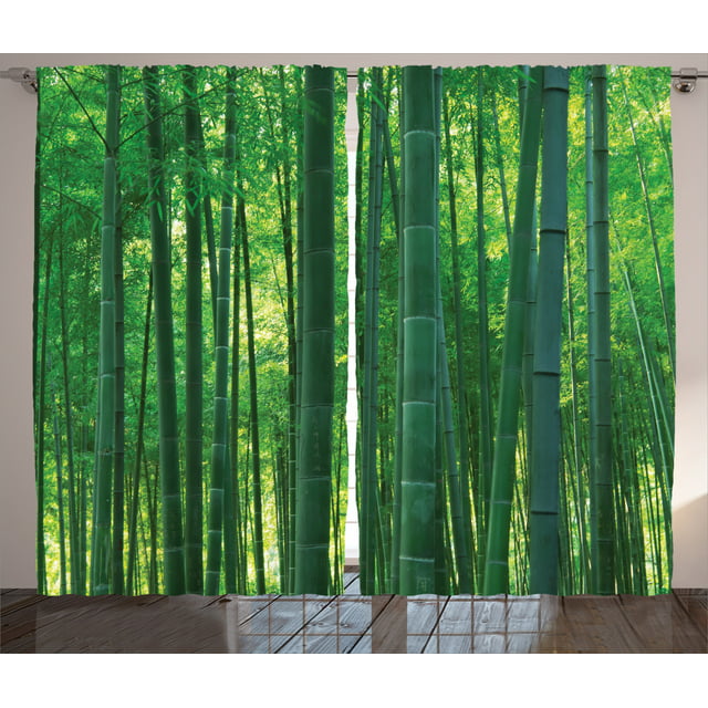 Bamboo House Decor Curtains 2 Panels Set, Asian Oriental Exotic Bamboo Trees in the Rainforest Horizontal Jungle Stalk Nature View, Living Room Bedroom Accessories, 108 X 84 Inches, by Ambesonne