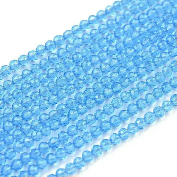 U8MO 3 Strd 2mm Tiny Glass Faceted Round Beads Small Loose Spacer Beads 175pcs/strd-Sky Blue