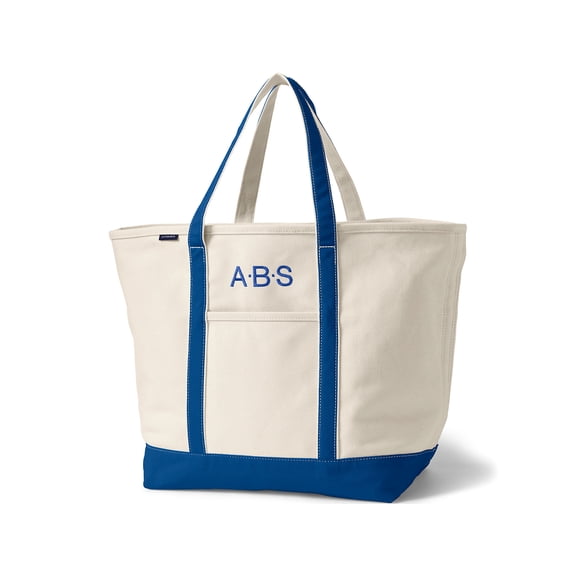 Lands' End Canvas Carry-All Tote Bag, Open Top, Snap Closure Pocket, Key Ring, Reinforced Handles and Base, 100% Cotton