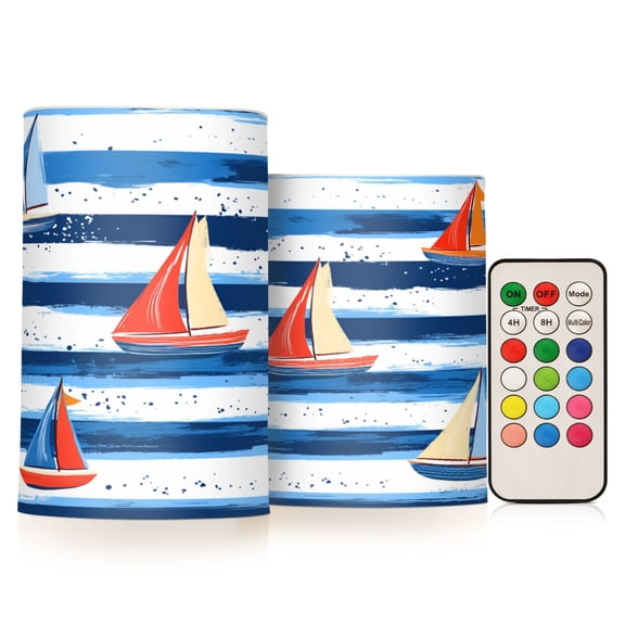 Yayeee Flameless Candles with Remote Flickering Battery Operated Multi Color Changing, Blue Sailboats