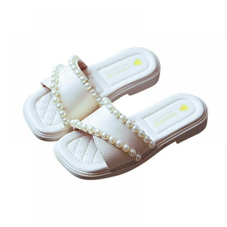 

Children Girls Sandals Slides Kids Summer Beach Sandals Cute Pearl Design Princess Sweet Kids Slippers for Bath Swimming Slipper