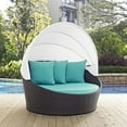 thumbnail image 3 of Modern Contemporary Urban Design Outdoor Patio Balcony Canopy Umbrella Daybed Sofa, Blue, Rattan, 3 of 4