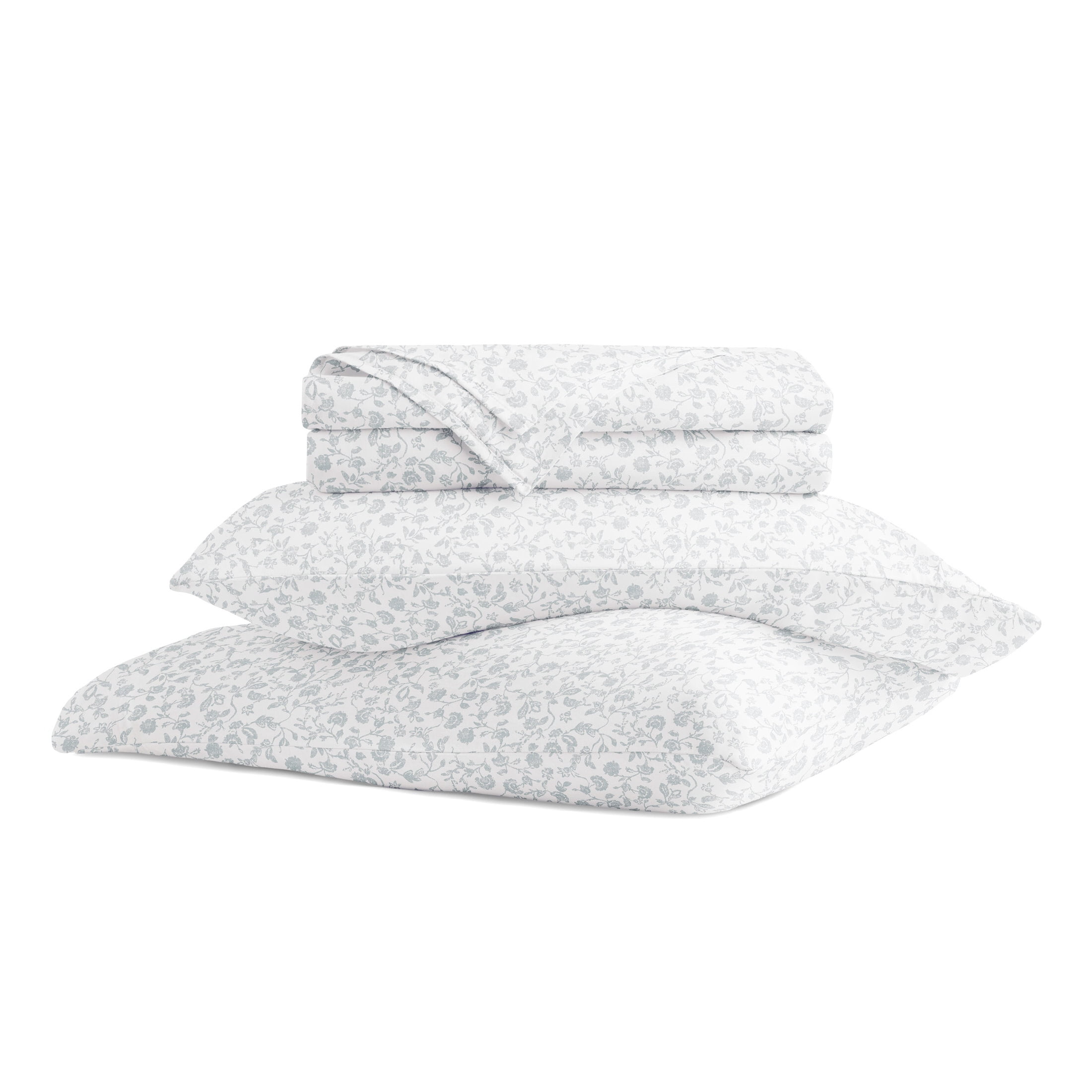 Noble Linens 4 Piece 300TC Cotton Printed Sheets, Rustic Jacobean Light Blue, Queen