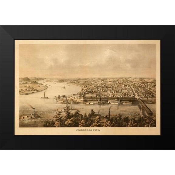Vintage Places 14x11 Black Modern Framed Museum Art Print Titled - Parkersburg West Virginia 1861