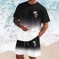 thumbnail image 2 of KKBOTIVE Men's 2pc Outfit Set Button Down Crewneck Short Sleeve T Shirt Tops + Elastic Shorts Summer 2 Piece Suits Mens, Black Size: XXXL, 2 of 4