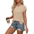 thumbnail image 5 of ZyeKqe Womens T Shirts Short Sleeve Shirts Round Neck T Shirts Side Split Solid Color Tees Top, 5 of 8