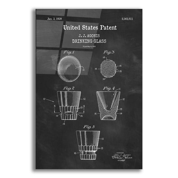 Epic Art 'Drinking Glass Blueprint Patent Chalkboard,' Acrylic Glass Wall Art, 12"x16"