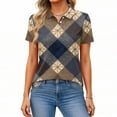 thumbnail image 5 of JoveMarine Women's Casual Short Sleeve Button Up Shirt with Lapel Collar Striped Plaid Print Blouse Lightweight Top for Daily Wear Spring/Summer Dark Blue L, 5 of 6
