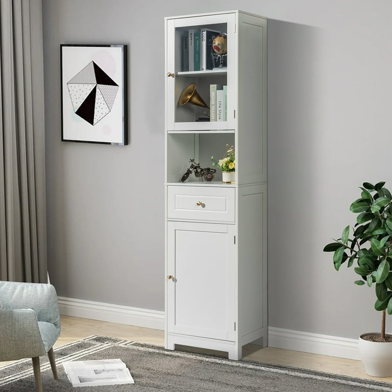 Zimtown Small Bathroom Storage Corner Floor Cabinet with Doors and