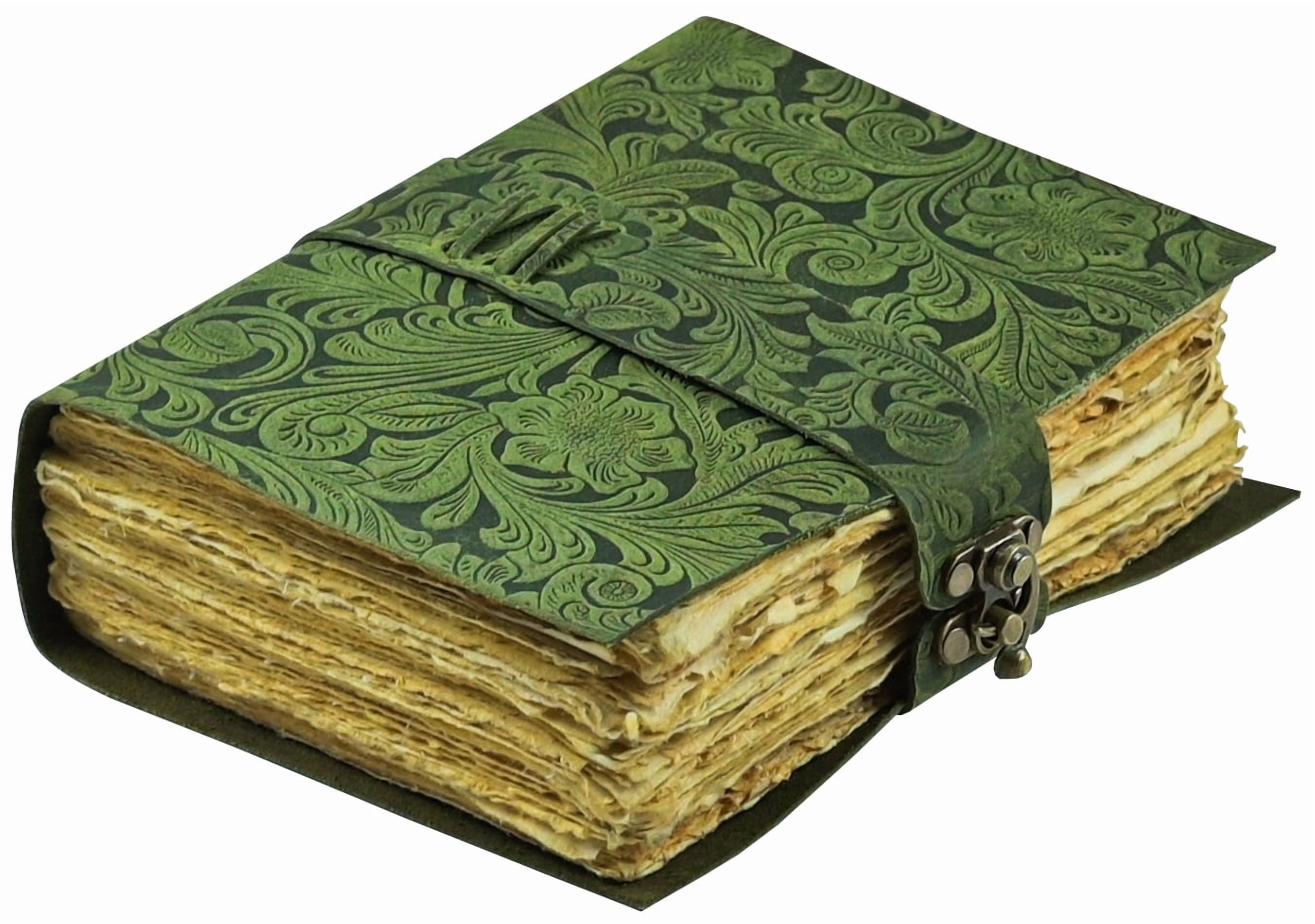 Leather Journal - Antique Handmade Deckle Edge Vintage Paper Leather Bound Journal - Book of Shadows Journal - Leather Sketchbook - Drawing Journal - Great Gift 8x6 Inch