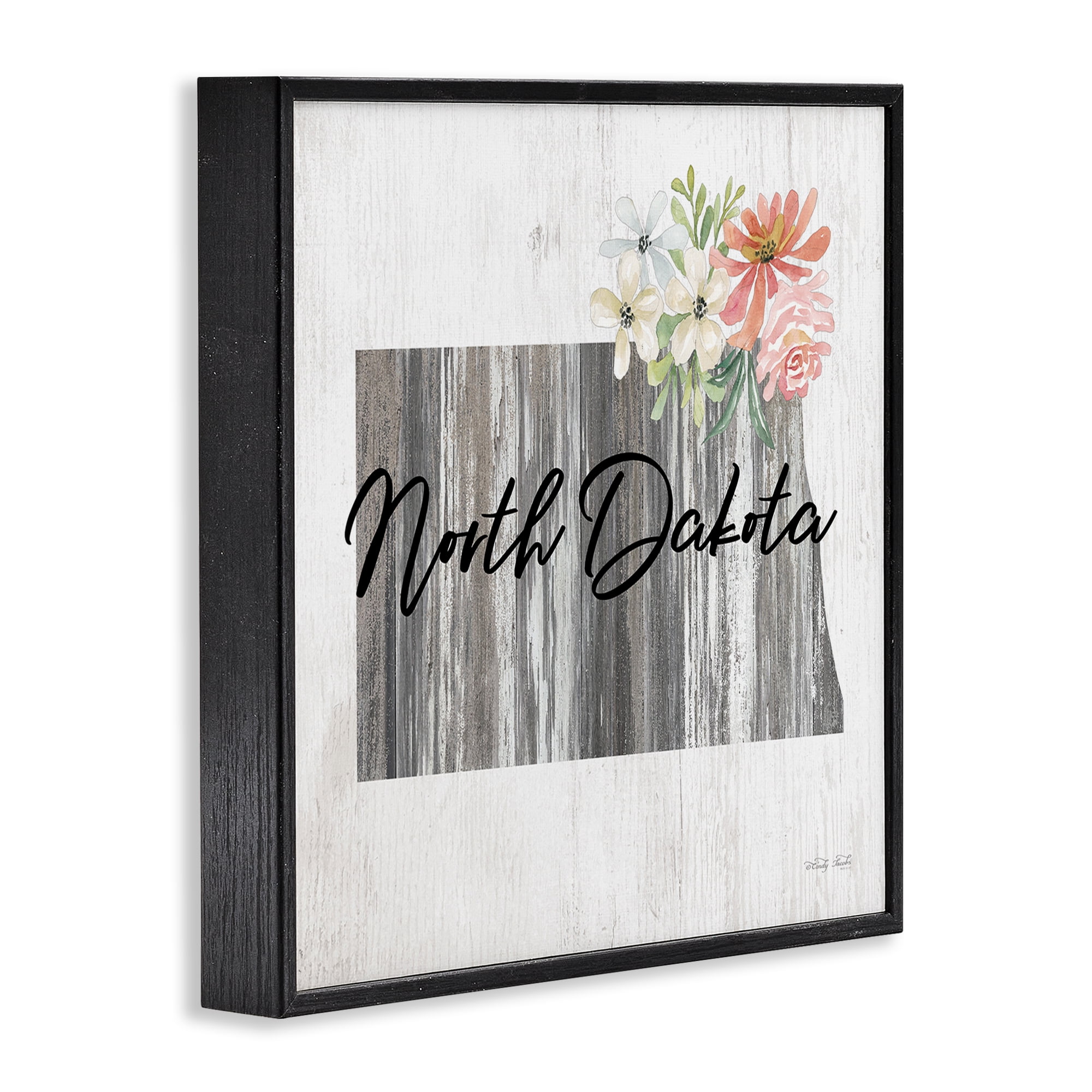 Stupell Industries Shabby Chic North Dakota Botanical & Floral Painting Black Framed Art Print Wall Art, 12 x 12
