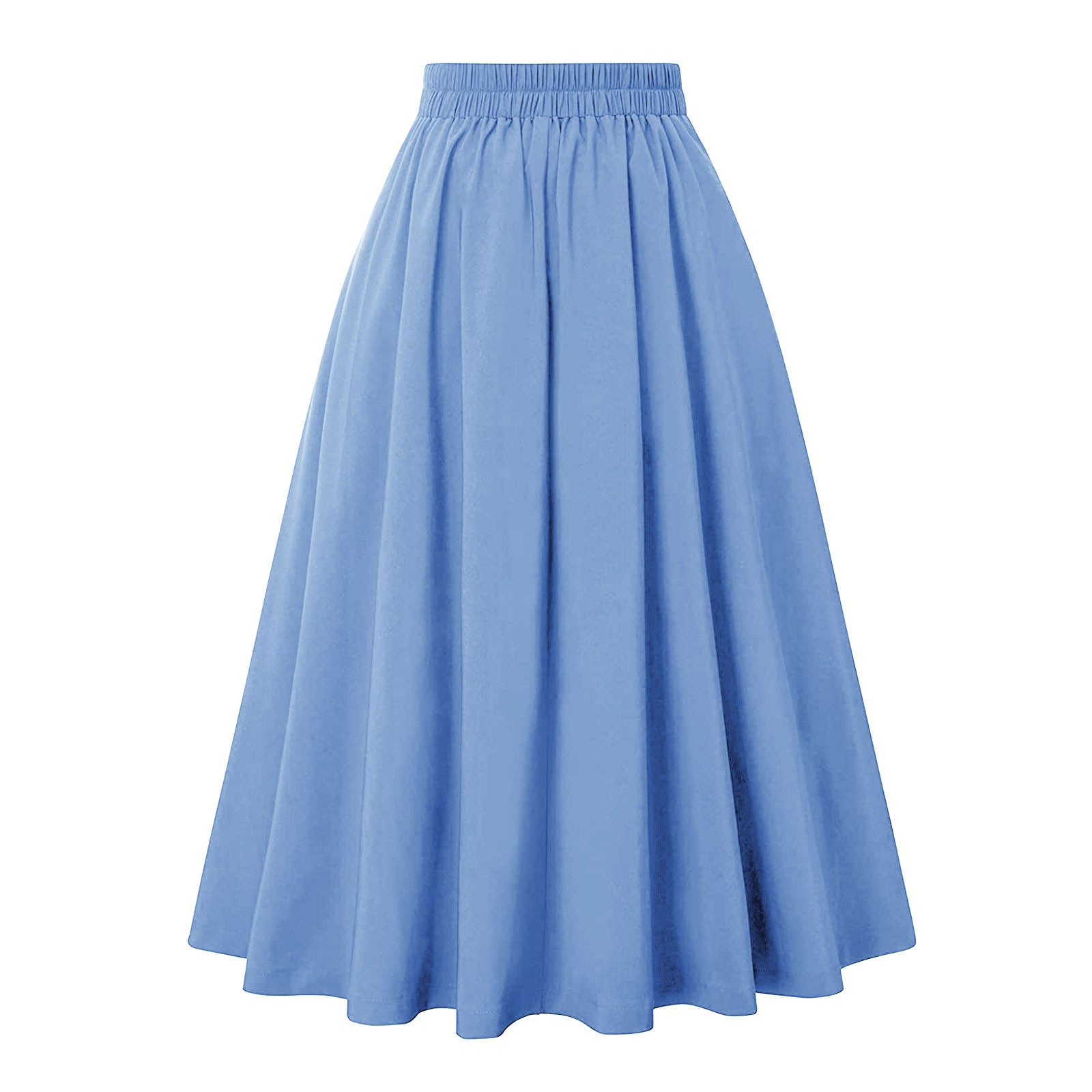 Lovskoo 2024 Women s Vintage A Line Skater Skirt Ankle Length High Waist Long Midi Swing Dress with Pockets Light Blue XL Walmart