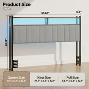 Pinmoco Headboard for Queen Size Bed with Storage, Linen Upholstered Head Board with LED Light and Charging Station, Gray, Headboard Only(Bed Frame Not Included)