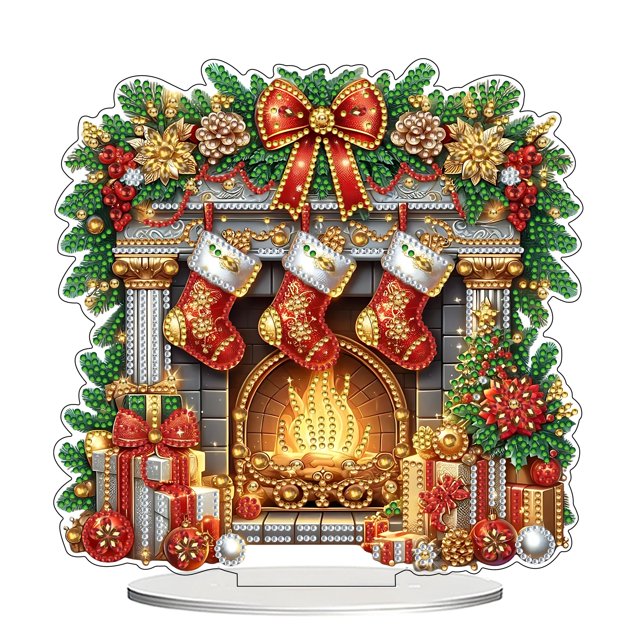 Kit de manualidades JJFox, chimenea navideña de doble cara, bricolaje
