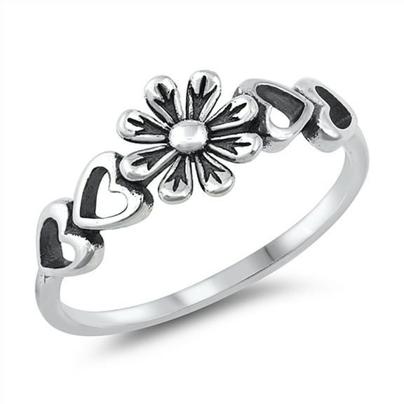 All In Stock Flower & Hearts Oxidized Sterling Silver Ring Size 10