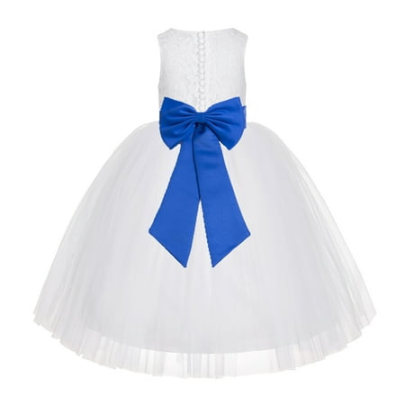 

White Floral Lace Junior Flower Girl Dress Christening Communion LG7