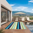 thumbnail image 3 of Blue Yellow Green Striped Outdoor Rug for Patio/Deck/Porch, Non-Slip Large Area Rug 5 x 7 Ft, Farmhouse Vintage Stripe Indoor Outdoor Rugs Washable Area Rugs, Reversible Camping Rug Carpet Runner, 3 of 8