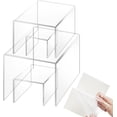 thumbnail image 1 of findTop Set de 4 elevadores de acrílico transparente, soporte de producto transparente, estante elevador de joyería, soporte de exhibición de postres, soporte de exhibición de dulces de 3 a 6 pulgadas, 1 of 5