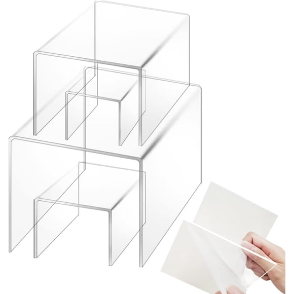 findTop Set de 4 elevadores de acrílico transparente, soporte de producto transparente, estante elevador de joyería, soporte de exhibición de postres, soporte de exhibición de dulces de 3 a 6 pulgadas
