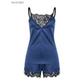 thumbnail image 5 of BadPiggies Women Ladies Satin Pajama Cami Set Silky Lace Nightwear Sexy 2 Piece Lingerie Babydoll Sleepwear (L, Blue), 5 of 6