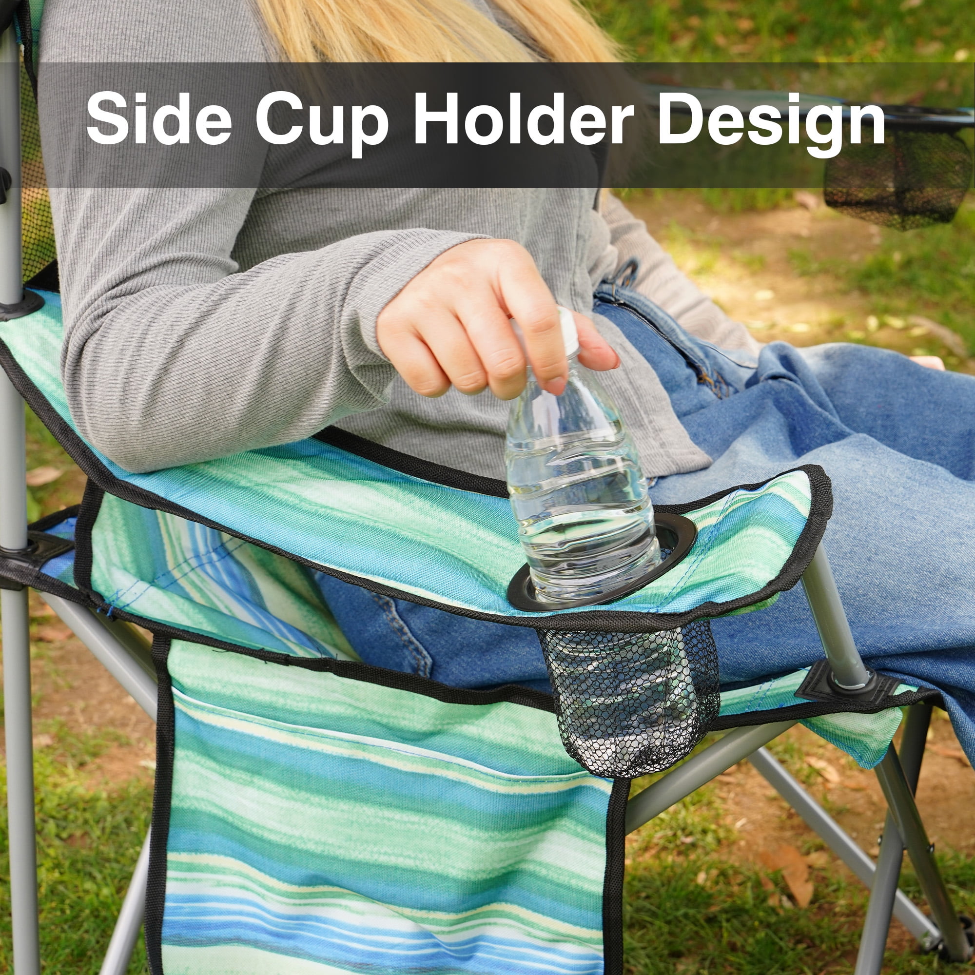 FlexWave Folding Camp Chair，Portable Outdoor Chair，with Shade & Cup Holder，for Camping, Beach, Fishing, and Sports Events