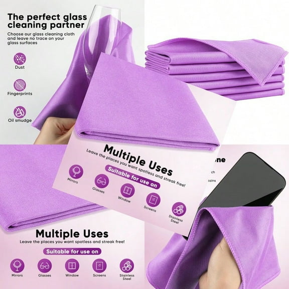 Microfiber Glass Cleaning Cloths 6 PK Lint Free Streak Free Reusable Microfiber Cleaning Cloth for Cleaning Windows Glasses Mirrors Screens Stainl Steel and More Purple-14×16