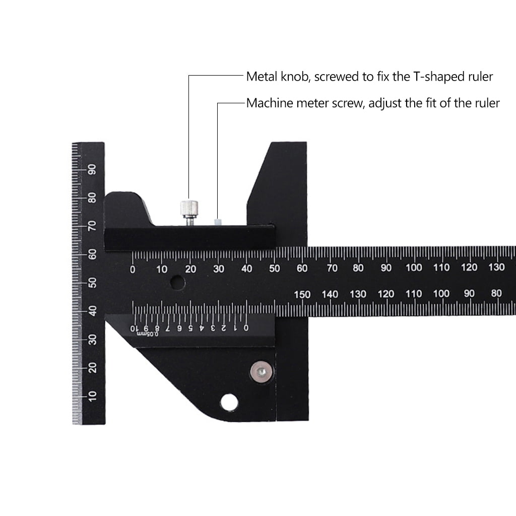 T Shape Woodworking Marking Ruler Carpentry Aluminum Alloy Scale Metric Measure Scribing Ruler 