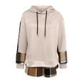 thumbnail image 4 of Women's Patchwork Plaid Hoodie with Drawstring Hood, Casual Long Sleeve Pullover with Side Slits, Comfortable Loose Fit Fall Sweatshirt for Streetwear, Daily Wear and Seasonal Outfits Beige L, 4 of 4