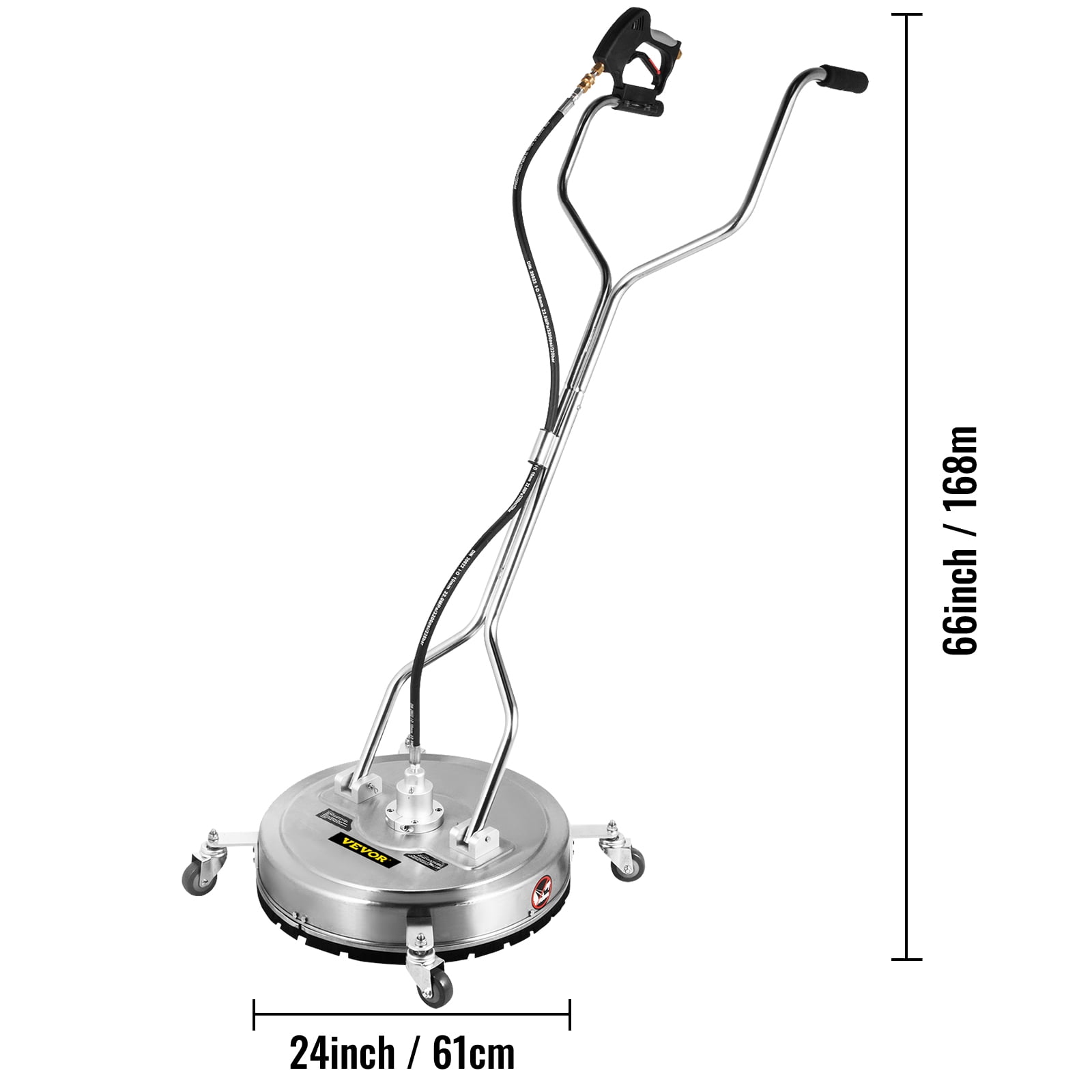 VEVOR 24 inch Surface Cleaner Pressure Flat Surface Cleaning 4000 PSI Max Working Pressure Flat Surface Cleaner Stainless Steel Rotating Surface Cleaner with 3 Nozzle Front Spray Bar