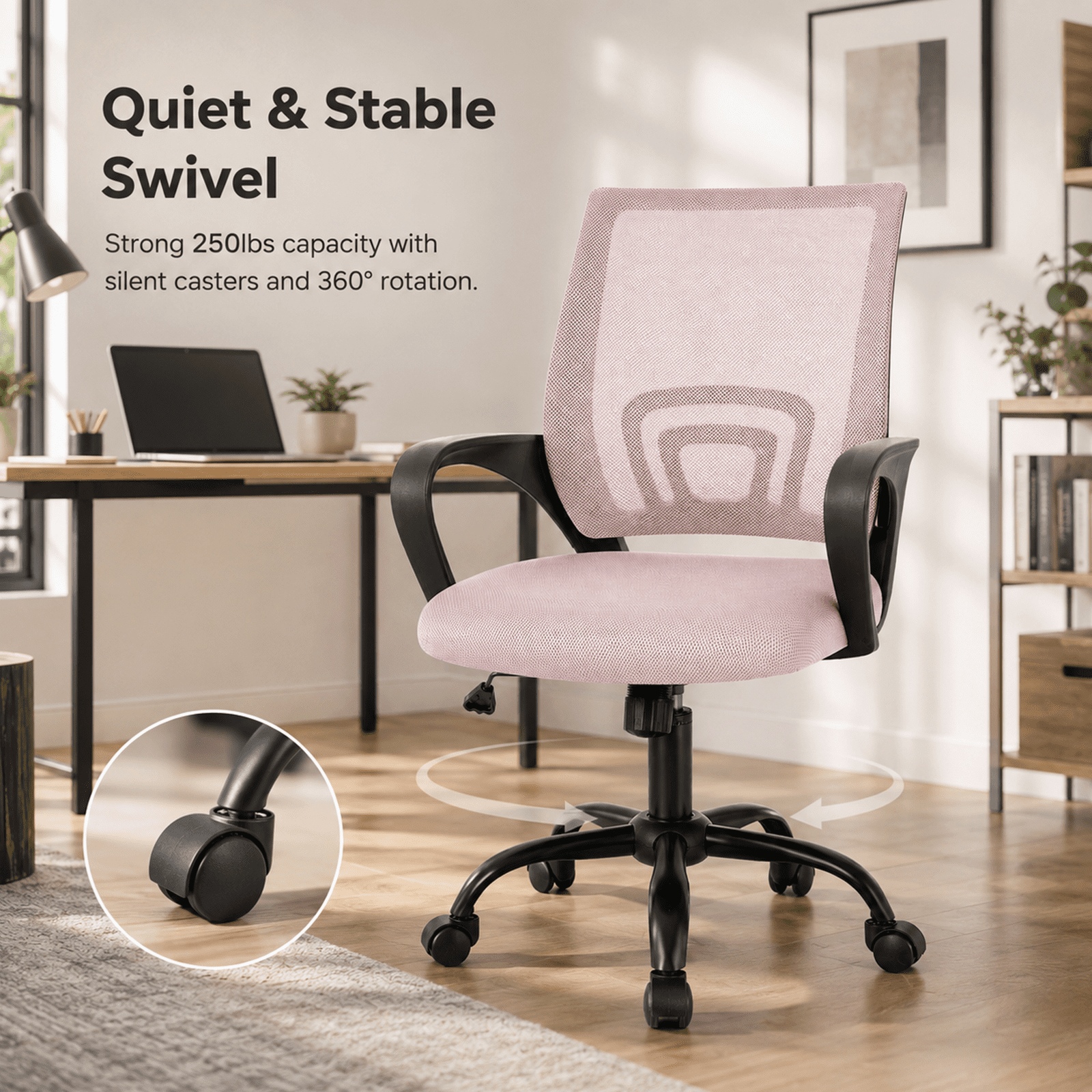 Alvantor 2 Set Office Chair, Ergonomic Mesh Desk Chair with Lumbar Support and Fixed Armrests, Adjustable Height & 360° Swivel, 250lbs