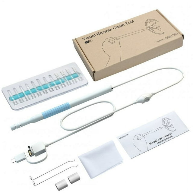 3-in-1 5.5mm Ear Spoon HD Ear Cleaning Camera Endoscope Waterproof HD Visual Endoscope Ear Cleaning Device White Blue